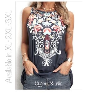 Sleeveless Boho Floral Tank Top - XL